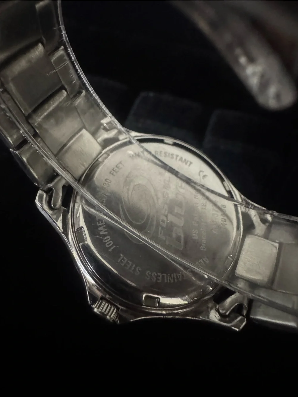 Fossil Silver and Black Stainless Steel Men's Watch